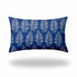 12" X 16" Blue And White Enveloped Tropical Lumbar Indoor Outdoor Pillow