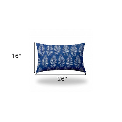 12" X 16" Blue And White Enveloped Tropical Lumbar Indoor Outdoor Pillow