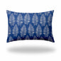 12" X 16" Blue And White Enveloped Tropical Lumbar Indoor Outdoor Pillow