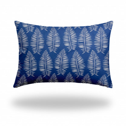 12" X 16" Blue And White Enveloped Tropical Lumbar Indoor Outdoor Pillow