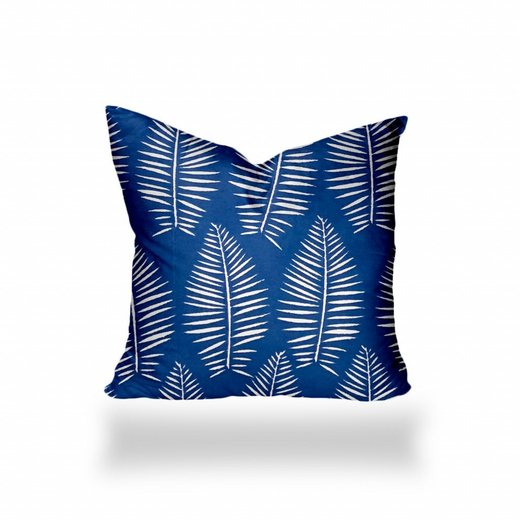 12" X 16" Blue And White Enveloped Tropical Lumbar Indoor Outdoor Pillow