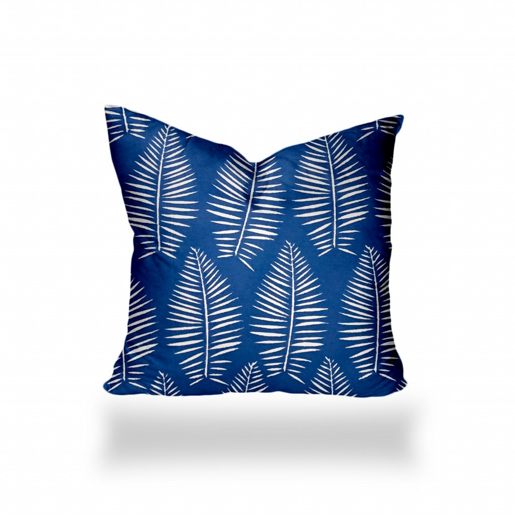 12" X 16" Blue And White Enveloped Tropical Lumbar Indoor Outdoor Pillow