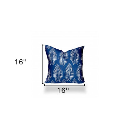 12" X 16" Blue And White Zippered Tropical Lumbar Indoor Outdoor Pillow Cover