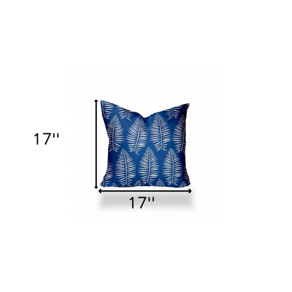 12" X 16" Blue And White Zippered Tropical Lumbar Indoor Outdoor Pillow Cover