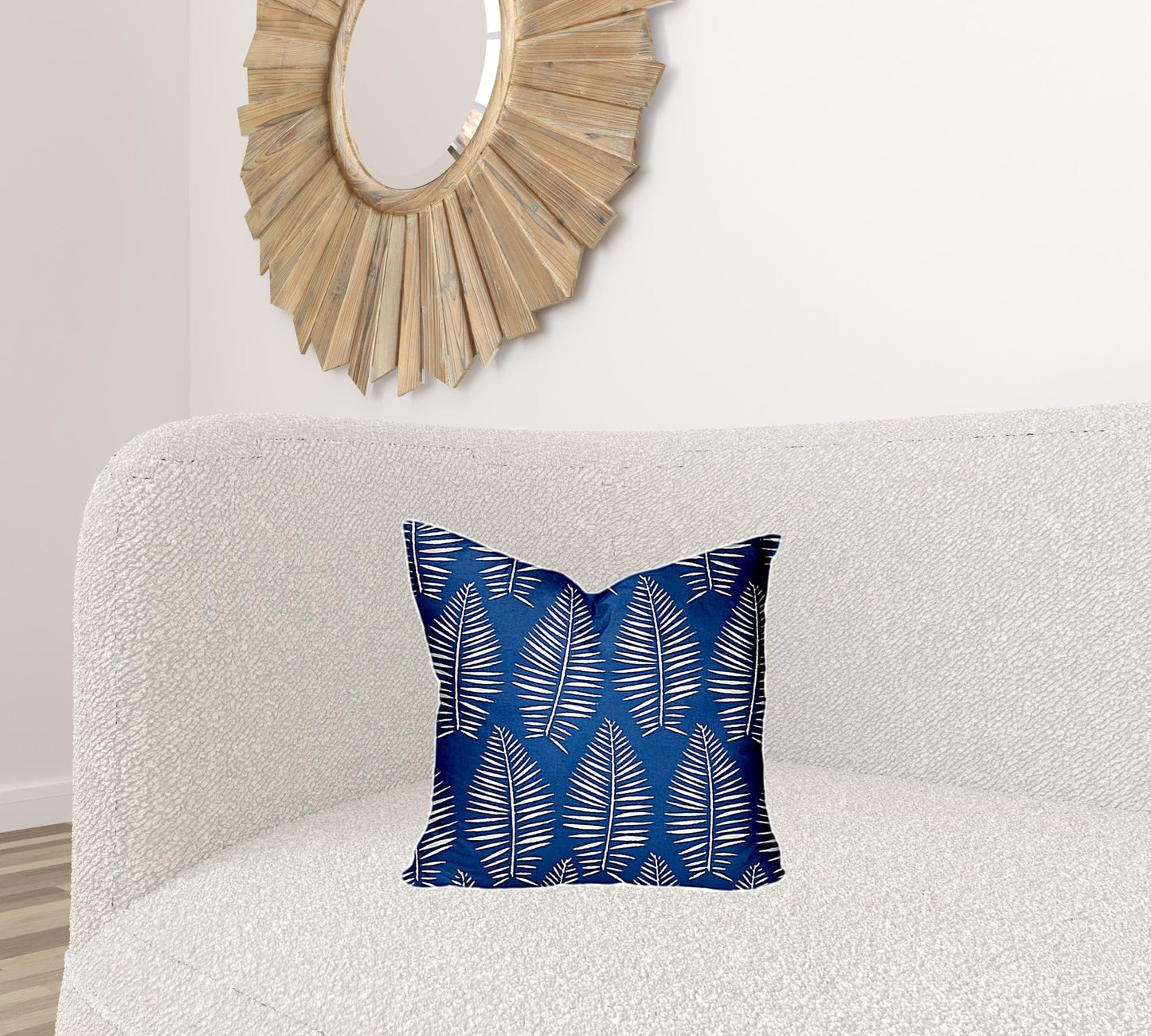 12" X 16" Blue And White Zippered Tropical Lumbar Indoor Outdoor Pillow Cover