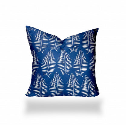 12" X 16" Blue And White Enveloped Tropical Lumbar Indoor Outdoor Pillow