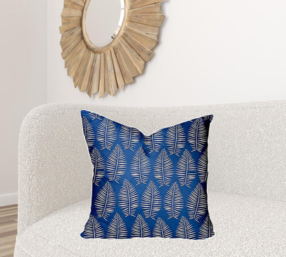 12" X 16" Blue And White Enveloped Tropical Lumbar Indoor Outdoor Pillow