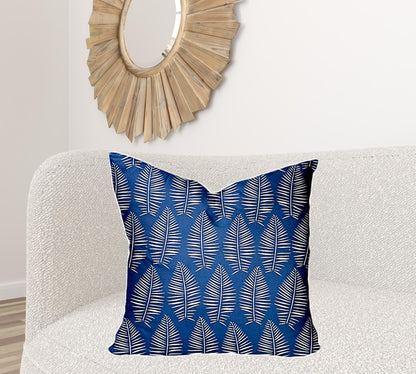 12" X 16" Blue And White Enveloped Tropical Lumbar Indoor Outdoor Pillow