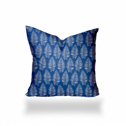 12" X 16" Blue And White Enveloped Tropical Lumbar Indoor Outdoor Pillow