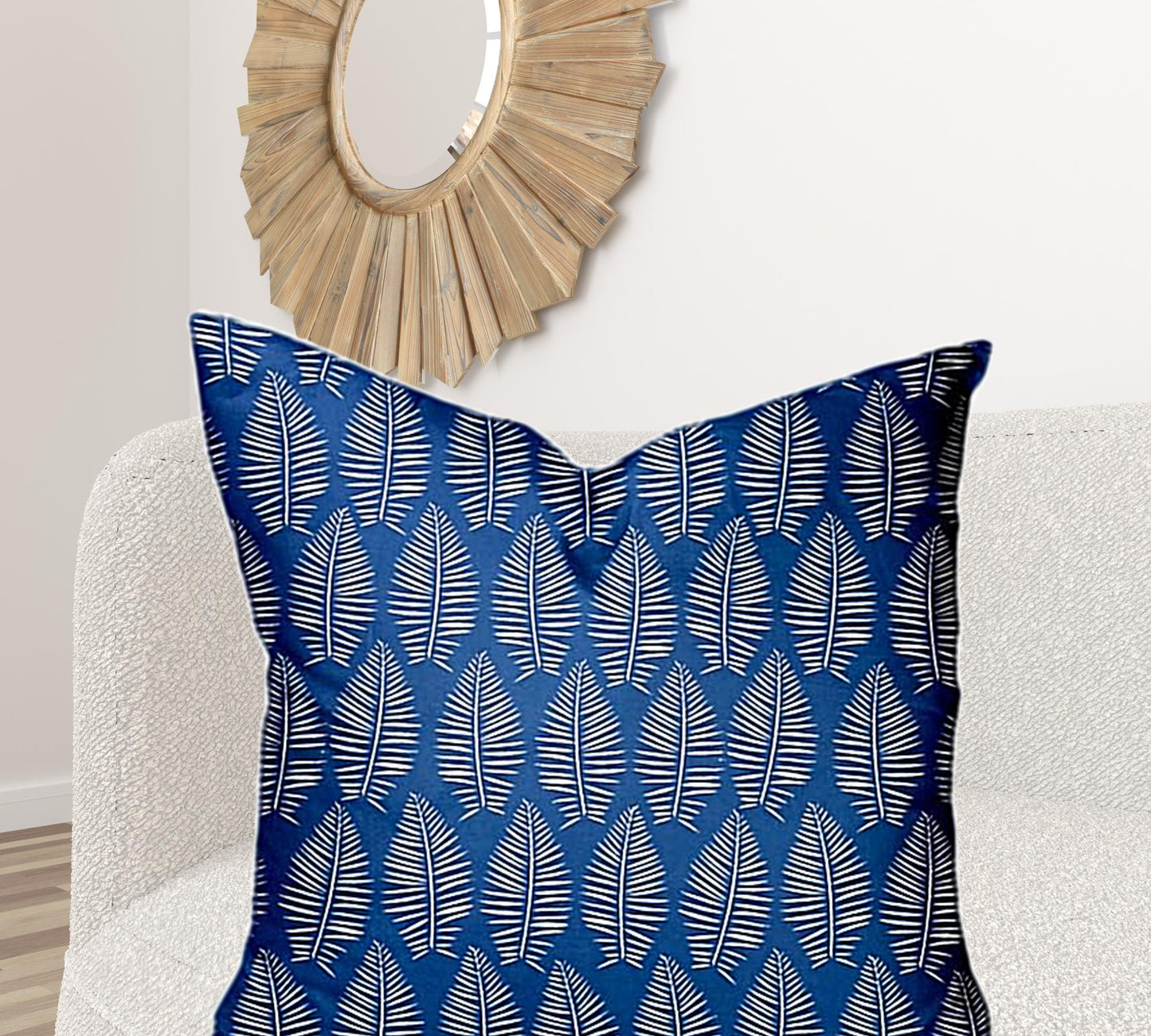 12" X 16" Blue And White Enveloped Tropical Lumbar Indoor Outdoor Pillow