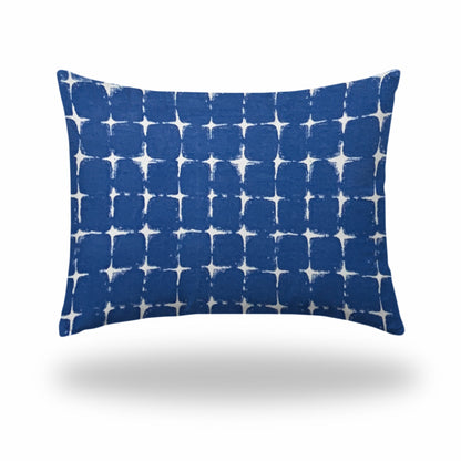 12" X 16" Blue And White Zippered Gingham Lumbar Indoor Outdoor Pillow