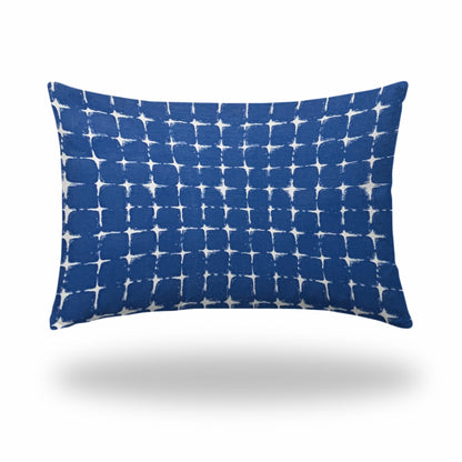 12" X 16" Blue And White Enveloped Abstract Lumbar Indoor Outdoor Pillow Cover