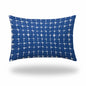 12" X 16" Blue And White Enveloped Gingham Lumbar Indoor Outdoor Pillow