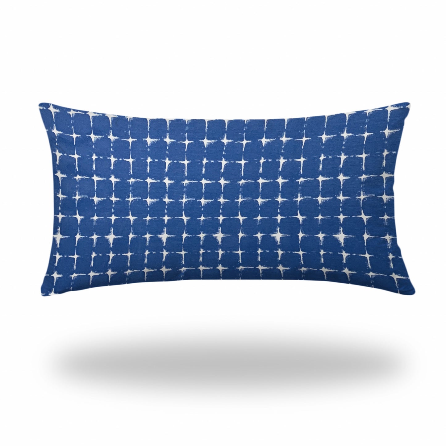 12" X 16" Blue And White Blown Seam Gingham Lumbar Indoor Outdoor Pillow