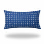 12" X 16" Blue And White Blown Seam Gingham Lumbar Indoor Outdoor Pillow