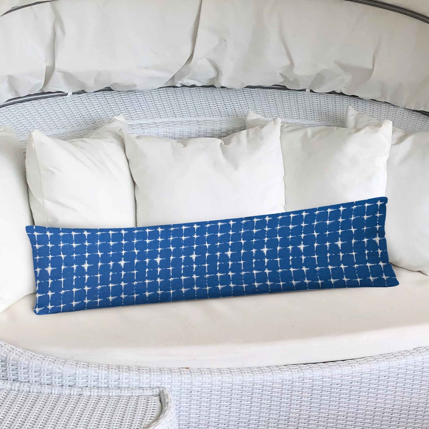 12" X 16" Blue And White Blown Seam Gingham Lumbar Indoor Outdoor Pillow