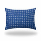 12" X 16" Blue And White Enveloped Gingham Lumbar Indoor Outdoor Pillow