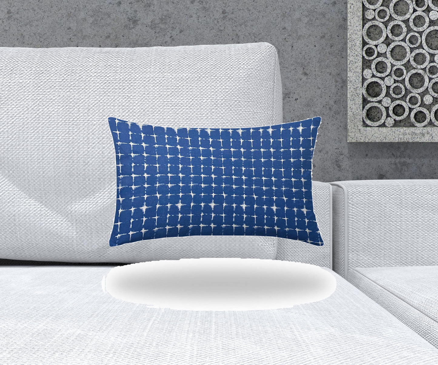 12" X 16" Blue And White Enveloped Abstract Lumbar Indoor Outdoor Pillow Cover