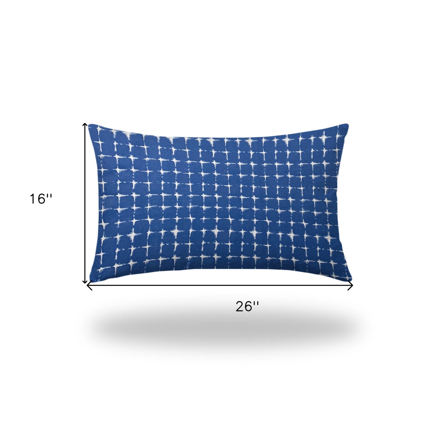 12" X 16" Blue And White Blown Seam Gingham Lumbar Indoor Outdoor Pillow