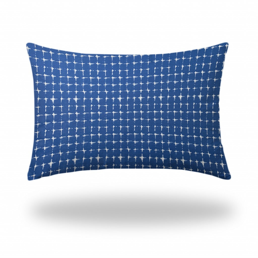 12" X 16" Blue And White Enveloped Abstract Lumbar Indoor Outdoor Pillow Cover