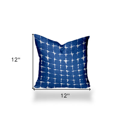 14" X 24" Blue And White Zippered Gingham Lumbar Indoor Outdoor Pillow Cover