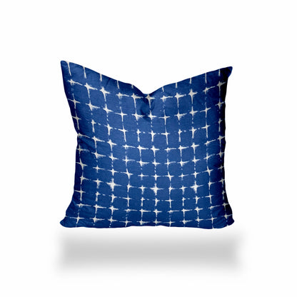 14" X 24" Blue And White Zippered Gingham Lumbar Indoor Outdoor Pillow Cover