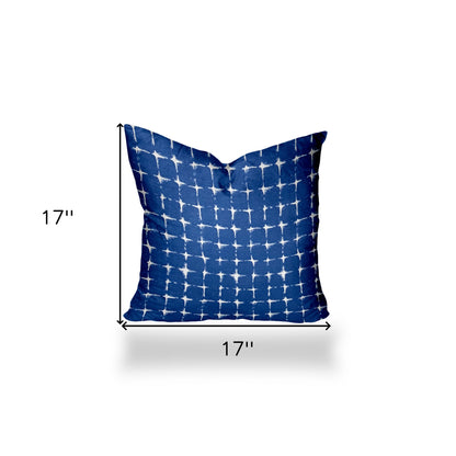 14" X 24" Blue And White Zippered Gingham Lumbar Indoor Outdoor Pillow Cover