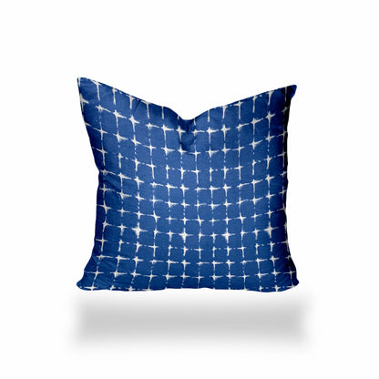 12" X 16" Blue And White Blown Seam Gingham Lumbar Indoor Outdoor Pillow