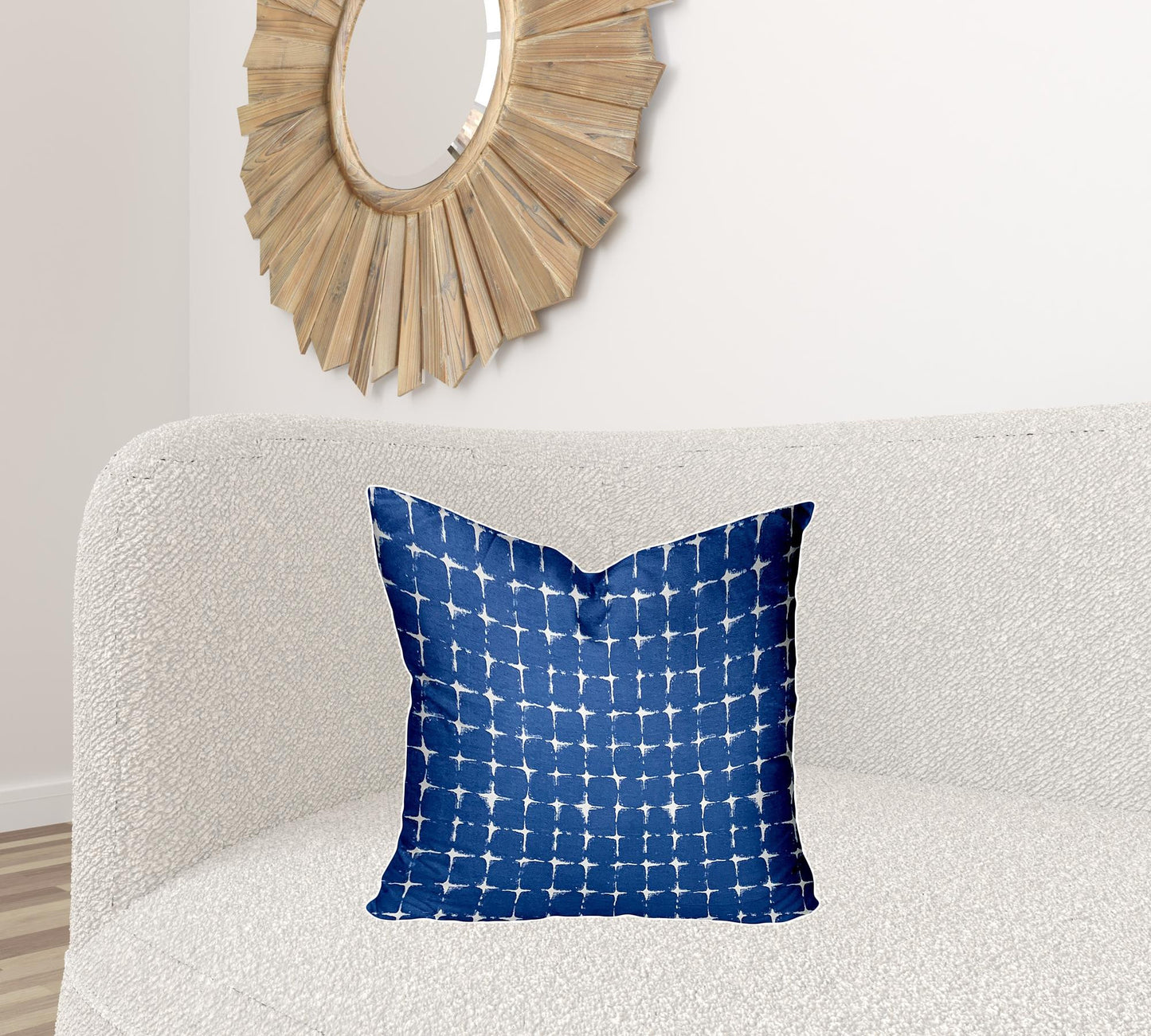 12" X 16" Blue And White Blown Seam Gingham Lumbar Indoor Outdoor Pillow