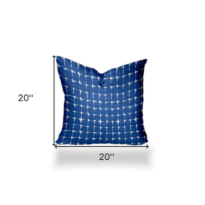 14" X 24" Blue And White Zippered Gingham Lumbar Indoor Outdoor Pillow Cover