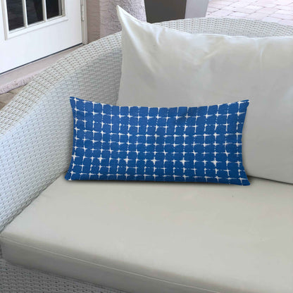 22" X 22" Blue And White Blown Seam Gingham Throw Indoor Outdoor Pillow