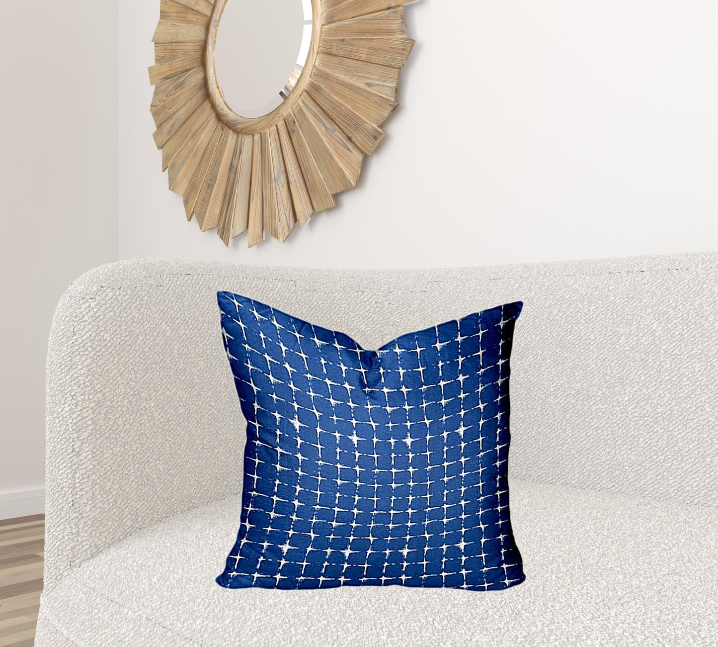 12" X 16" Blue And White Zippered Gingham Lumbar Indoor Outdoor Pillow