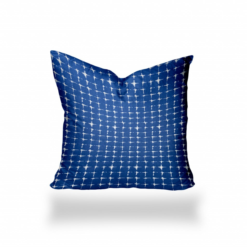 12" X 16" Blue And White Blown Seam Gingham Lumbar Indoor Outdoor Pillow