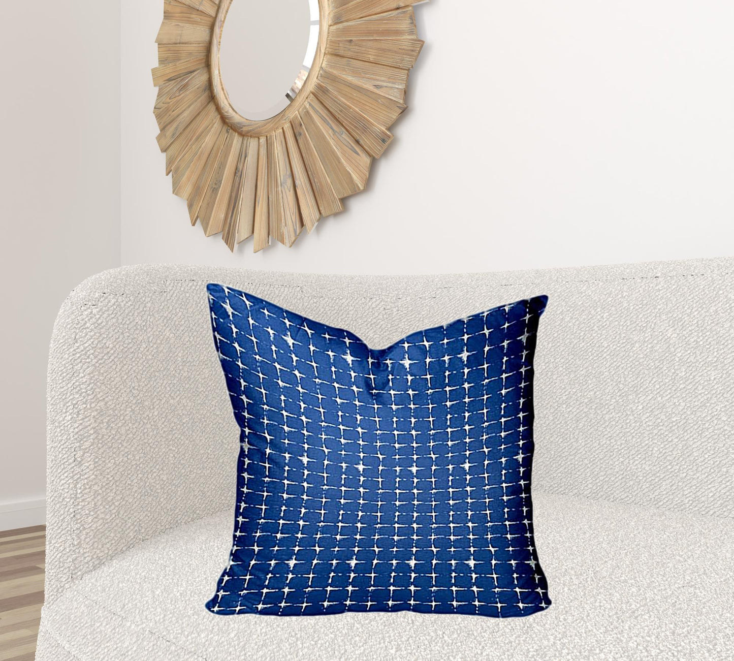 14" X 24" Blue And White Zippered Gingham Lumbar Indoor Outdoor Pillow Cover