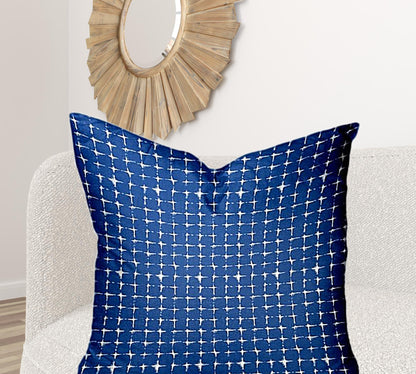 14" X 24" Blue And White Zippered Gingham Lumbar Indoor Outdoor Pillow Cover