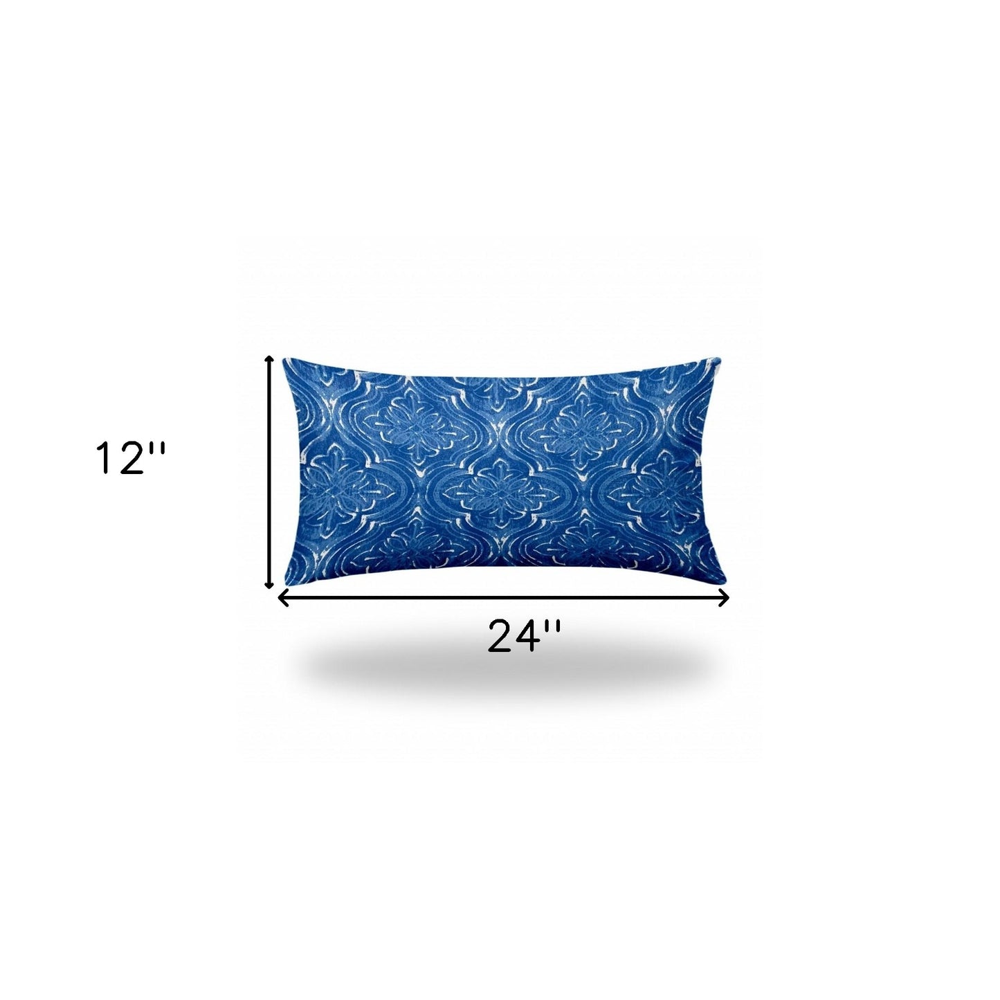 12" X 16" Blue And White Blown Seam Ikat Lumbar Indoor Outdoor Pillow