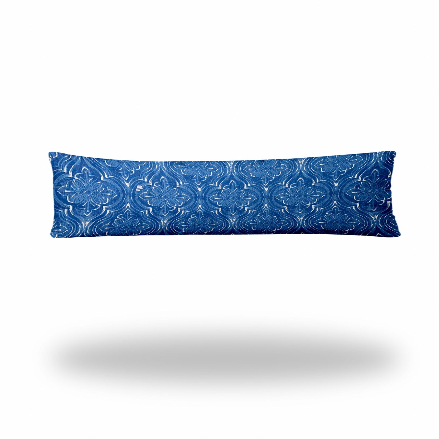 12" X 16" Blue And White Blown Seam Ikat Lumbar Indoor Outdoor Pillow