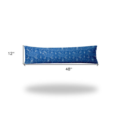 12" X 16" Blue And White Blown Seam Ikat Lumbar Indoor Outdoor Pillow