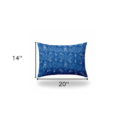 12" X 16" Blue And White Enveloped Ogee Lumbar Indoor Outdoor Pillow Cover