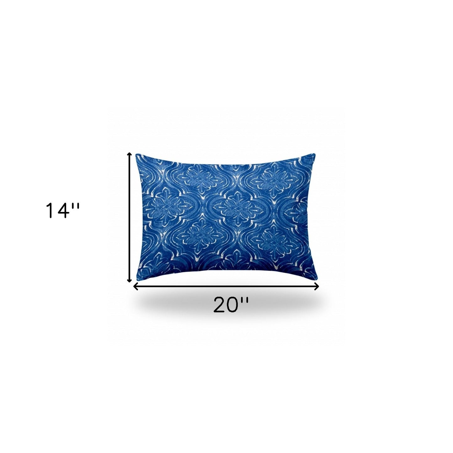 12" X 16" Blue And White Blown Seam Ikat Lumbar Indoor Outdoor Pillow