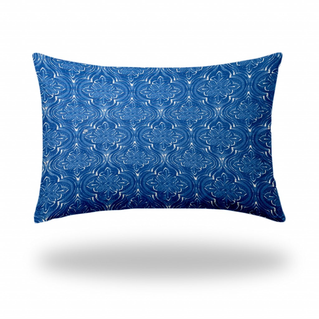 12" X 16" Blue And White Enveloped Ogee Lumbar Indoor Outdoor Pillow Cover