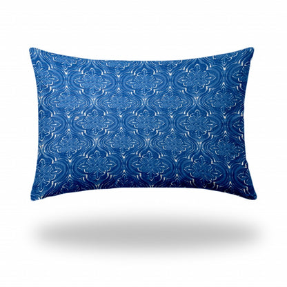 24" X 36" Blue And White Blown Seam Ikat Lumbar Indoor Outdoor Pillow