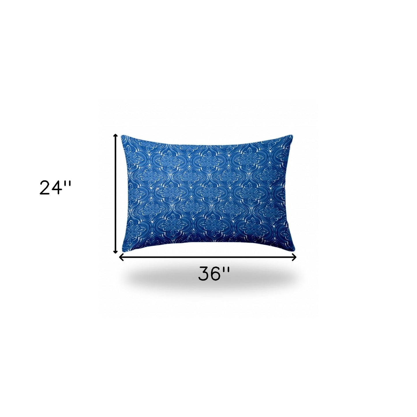 24" X 36" Blue And White Blown Seam Ikat Lumbar Indoor Outdoor Pillow