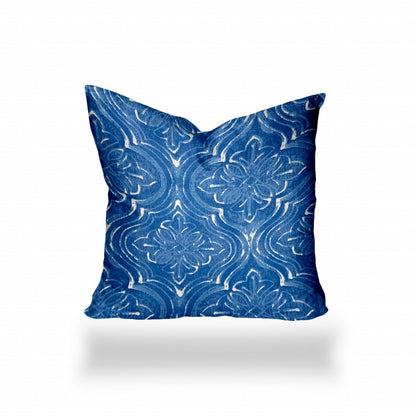 12" X 16" Blue And White Blown Seam Ikat Lumbar Indoor Outdoor Pillow