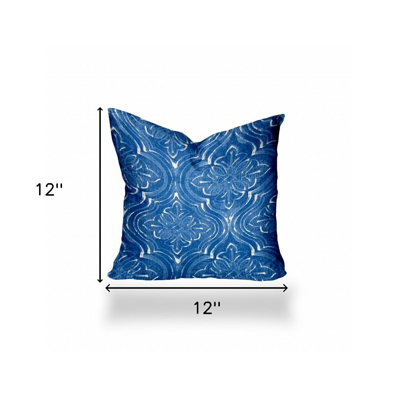 12" X 16" Blue And White Blown Seam Ikat Lumbar Indoor Outdoor Pillow