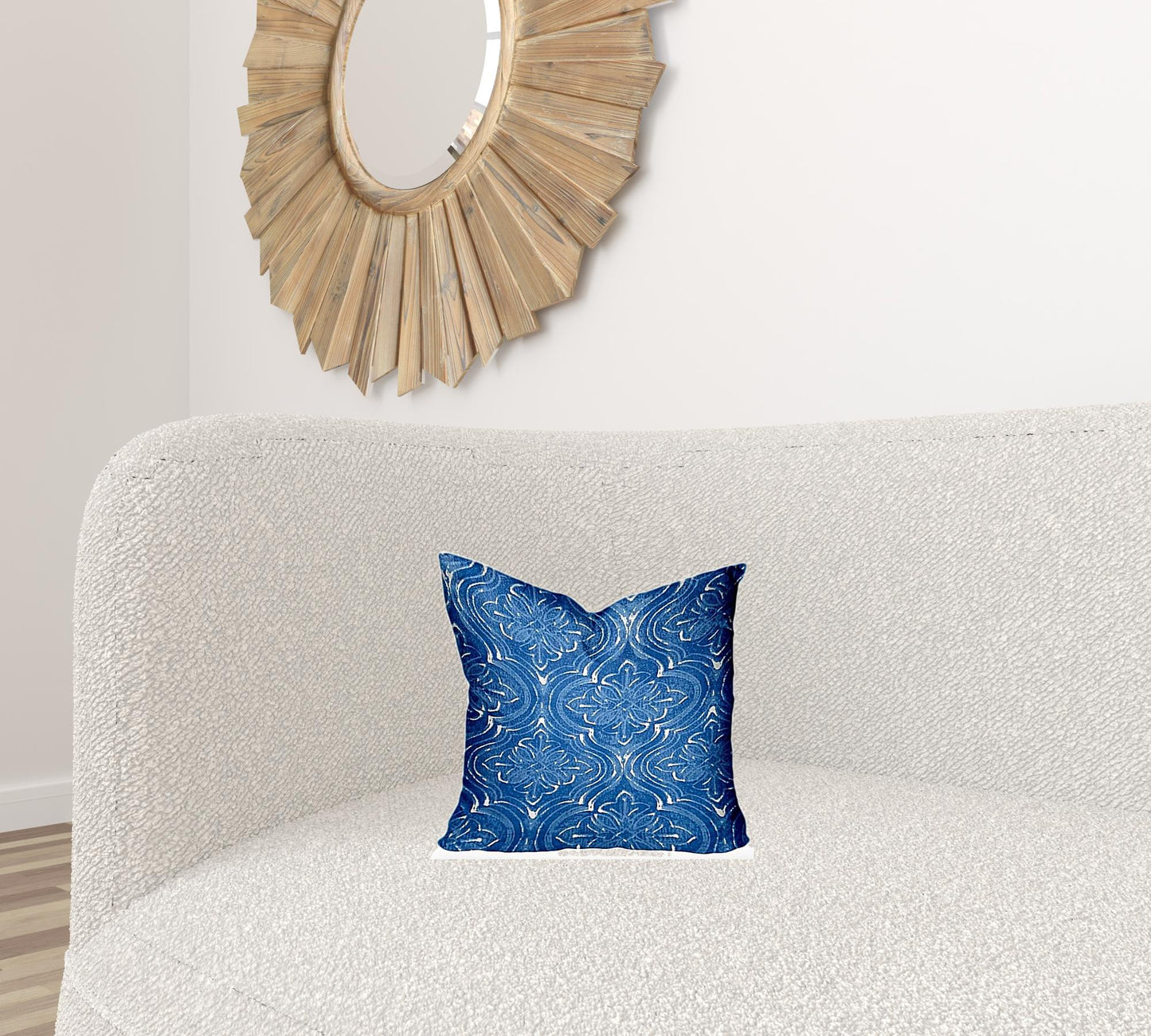 12" X 16" Blue And White Enveloped Ogee Lumbar Indoor Outdoor Pillow Cover