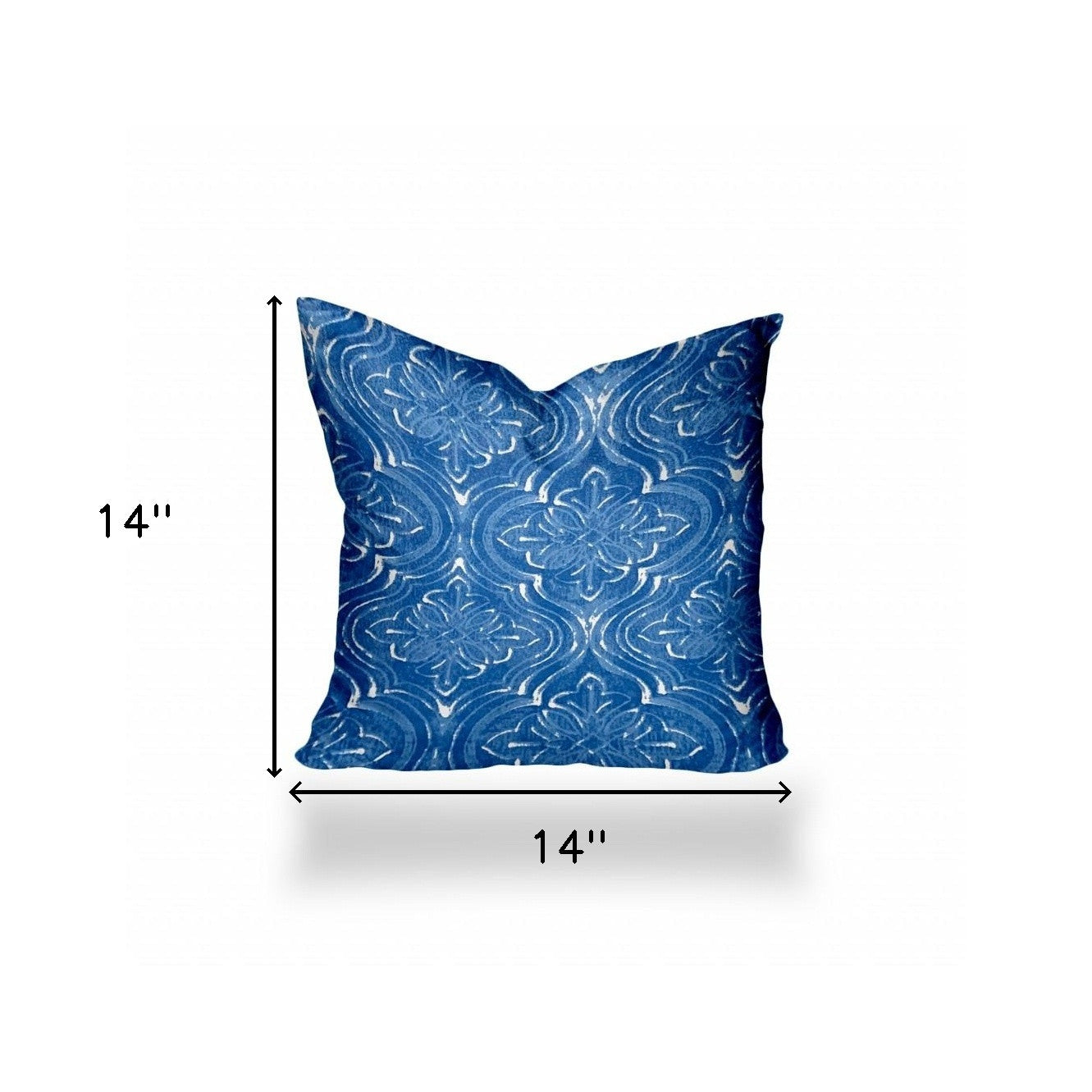 12" X 16" Blue And White Blown Seam Ikat Lumbar Indoor Outdoor Pillow