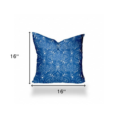 12" X 16" Blue And White Blown Seam Ikat Lumbar Indoor Outdoor Pillow