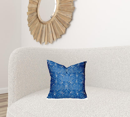 12" X 16" Blue And White Blown Seam Ikat Lumbar Indoor Outdoor Pillow