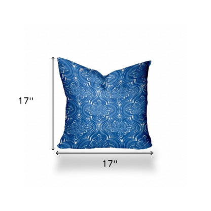 12" X 16" Blue And White Blown Seam Ikat Lumbar Indoor Outdoor Pillow